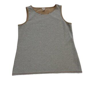 Chico's Zenergy Neutral Gray Ivory Stripe High Neck Tank, Contrast Stitching, L